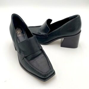 Vince Camuto Black Leather Block Heel Loafers
